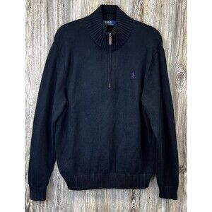 Polo Ralph Lauren 1/4 Zip Pull Over Black Cotton Sweater Mens XL Preppy Casual